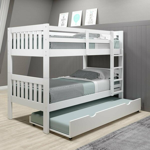 Donco PD-1010-3TTW-503 Twin Over Mission Bunk Bed with Trundle, White PD_1010_3TTW_503